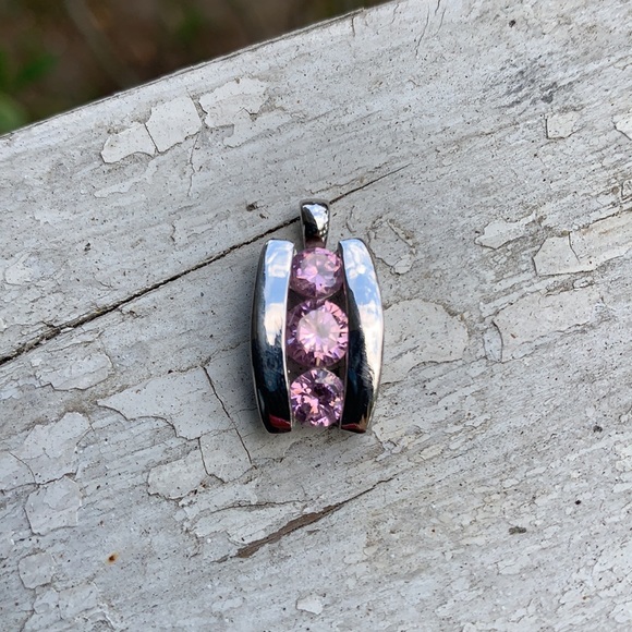 Sterling Silver Pink Cubic Zirconia Small Pendant - Picture 11 of 16